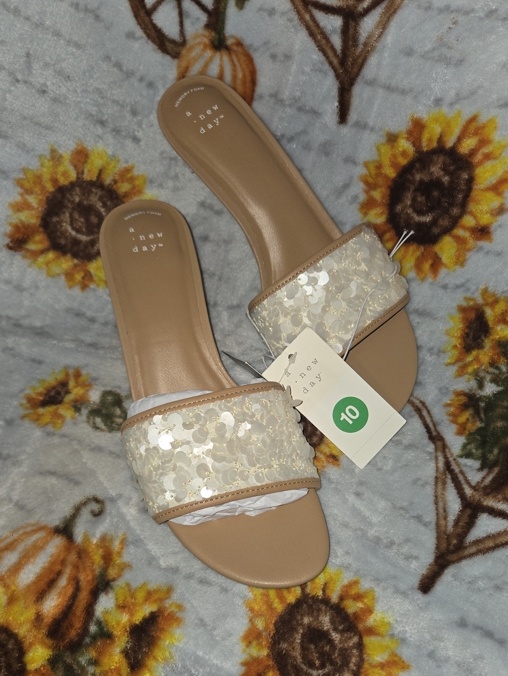a new day Beige Sequin Slide Sandals